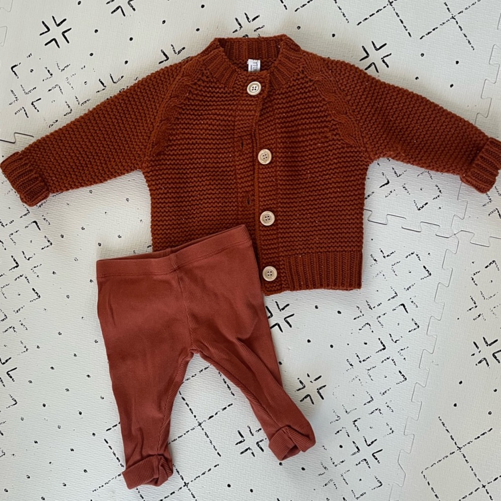 Baby Knit Cardigan and Pants Set - Orange